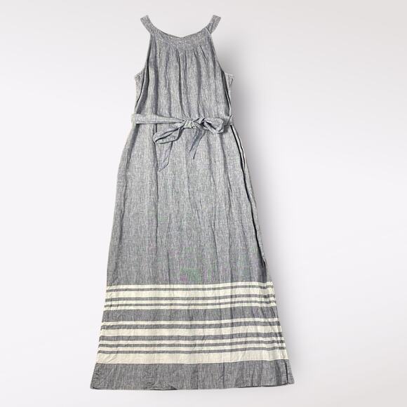 Talbots Stripe Linen Chambray Belted Maxi Dress‎ Size 10 Preppy Coastal - Picture 1 of 10